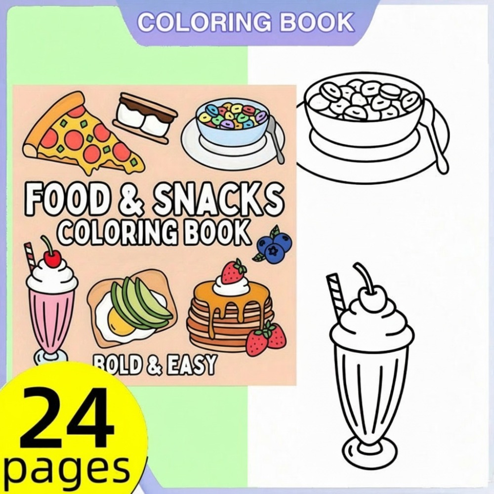 Food Snacks Coloring Book - Kolorowanka z jedzeniami i przekąskami, prosta
