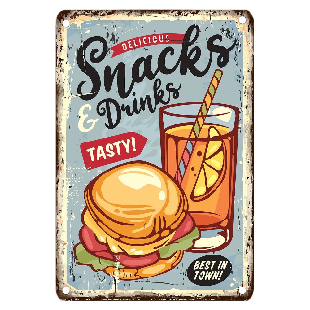 Food Snacks Drinks - Metalowy szyld w stylu vintage z